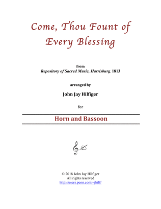 Book cover for Come, Thou Fount of Every Blessing for Horn and Bassoon