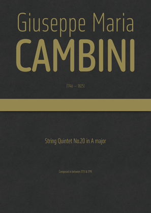 Book cover for Cambini - String Quintet No.20 in A major