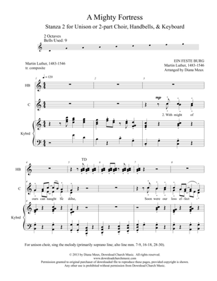 Book cover for A Mighty Fortress - Hymn stanza #2 (Unison or 2-part choir, handbells, and keyboard)