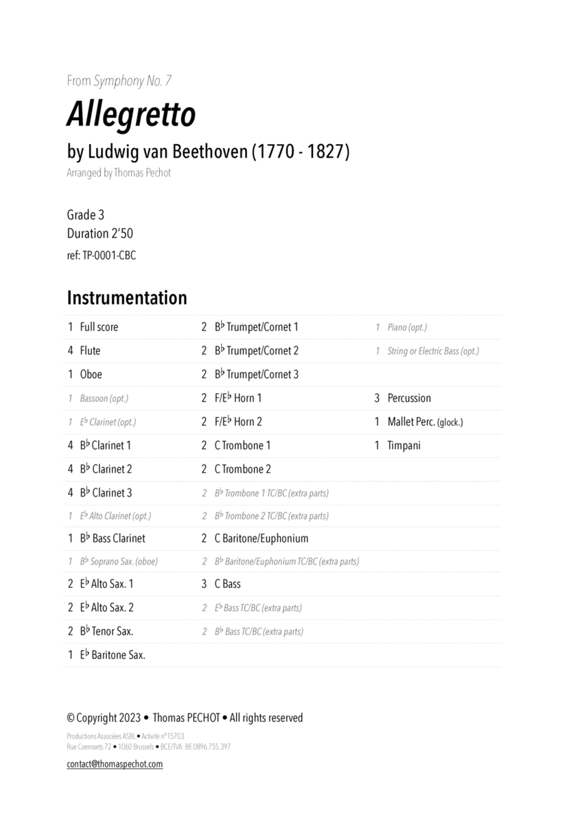 Allegretto (from the Symphony No. 7) by Ludwig van Beethoven Concert Band - Digital Sheet Music