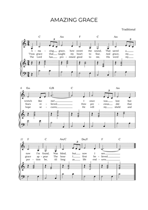 Book cover for AMAZING GRACE - for piano and alto in C major with chords