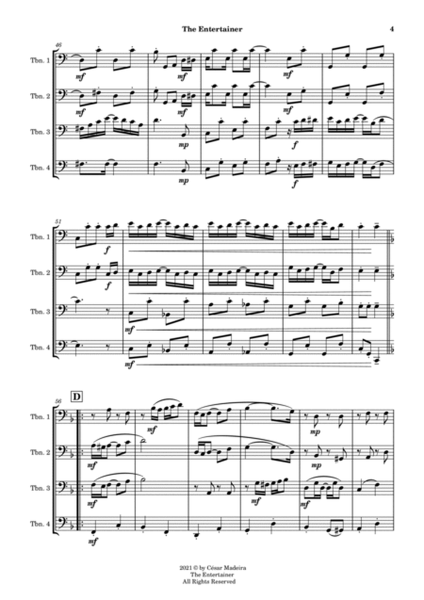 The Entertainer by Joplin - Trombone Quartet (Full Score and Parts) image number null