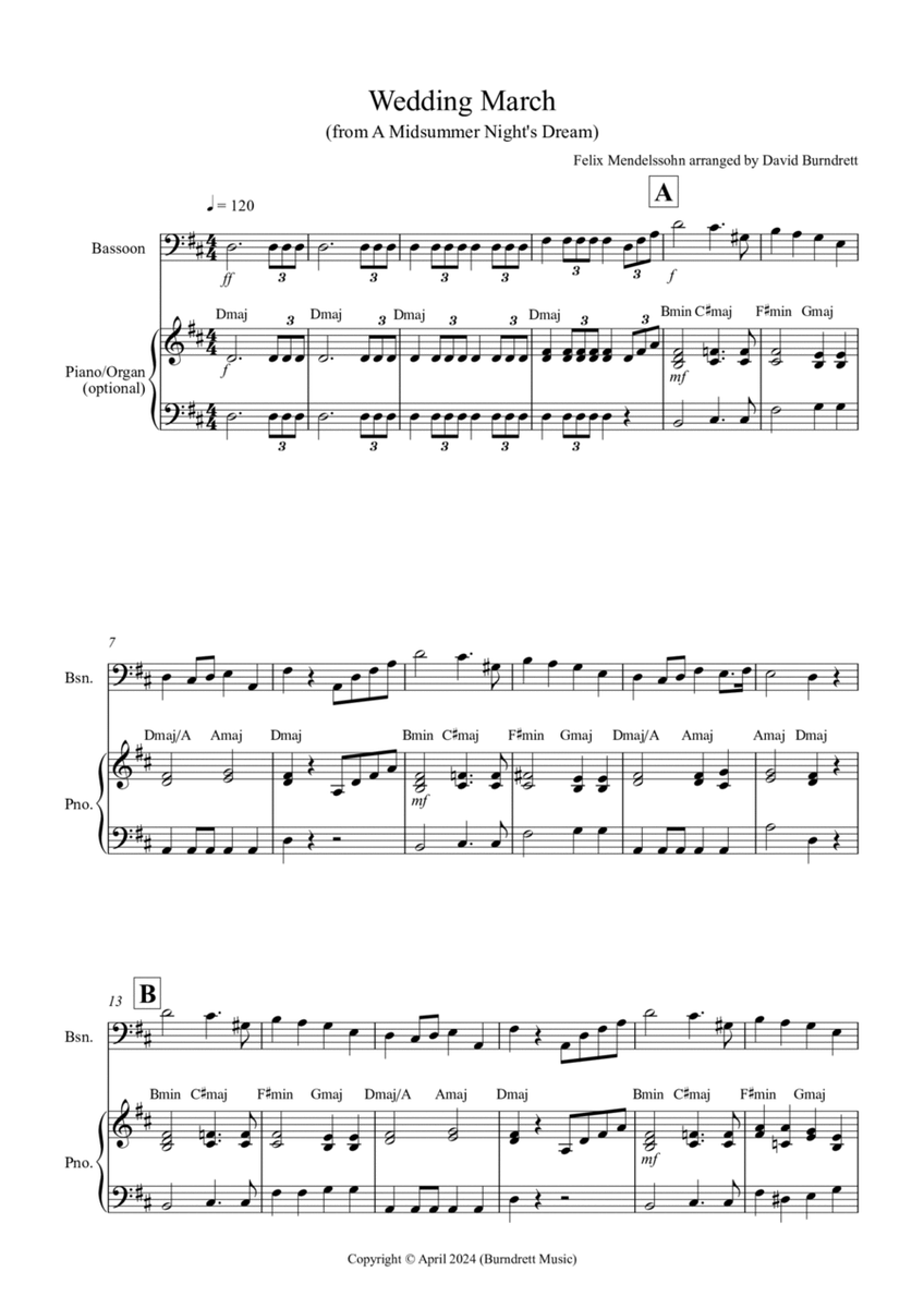 Wedding March (from A Midsummer Night's Dream) for Bassoon and Piano image number null