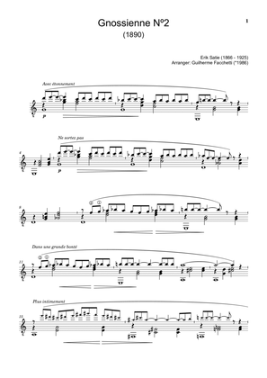 Erik Satie - Gnossienne Nº2. Arrangement for Classical Guitar.