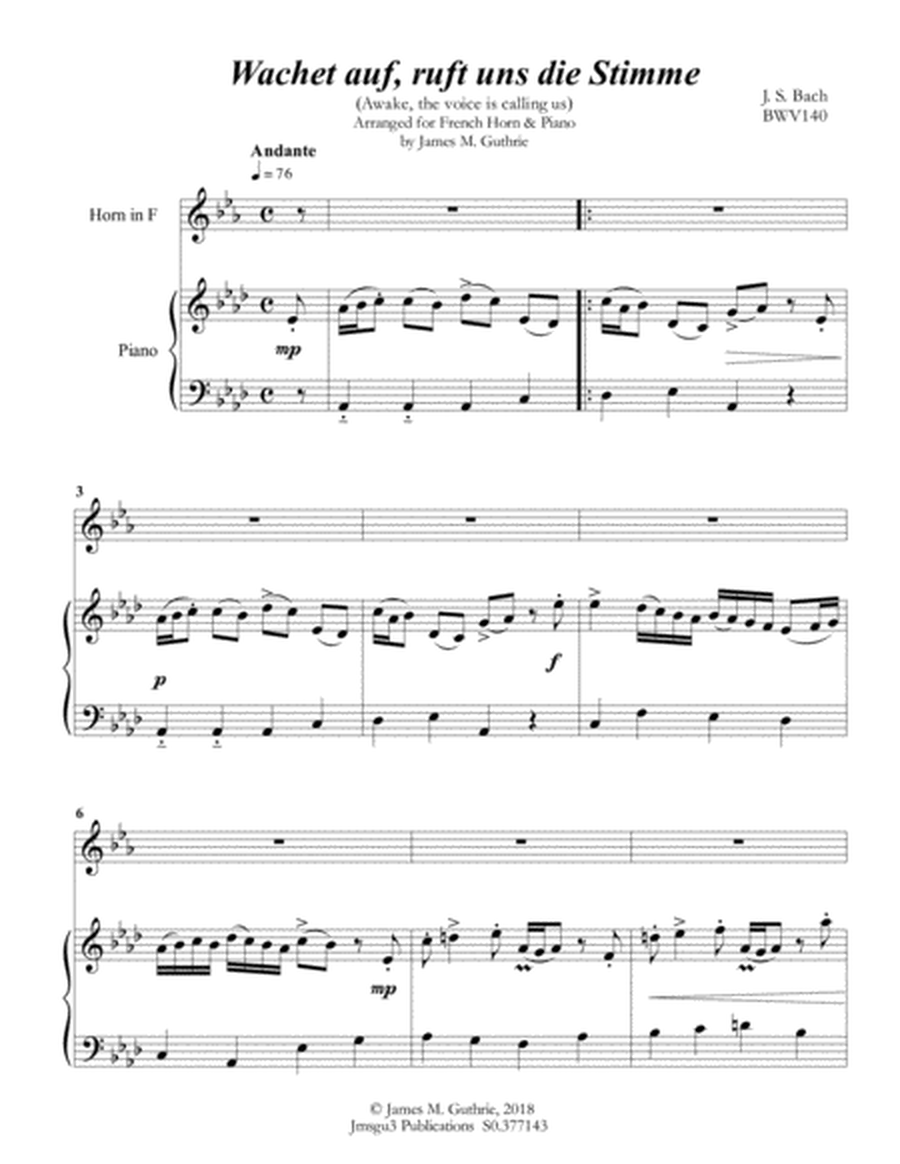 Bach: Wachet auf for French Horn & Piano image number null