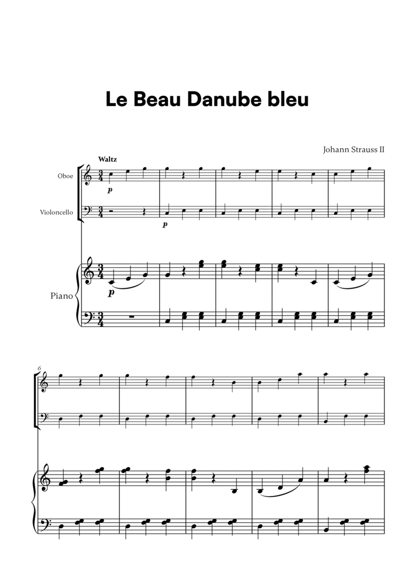 Johann Strauss II - Le Beau Danube bleu for Oboe, Cello and Piano image number null