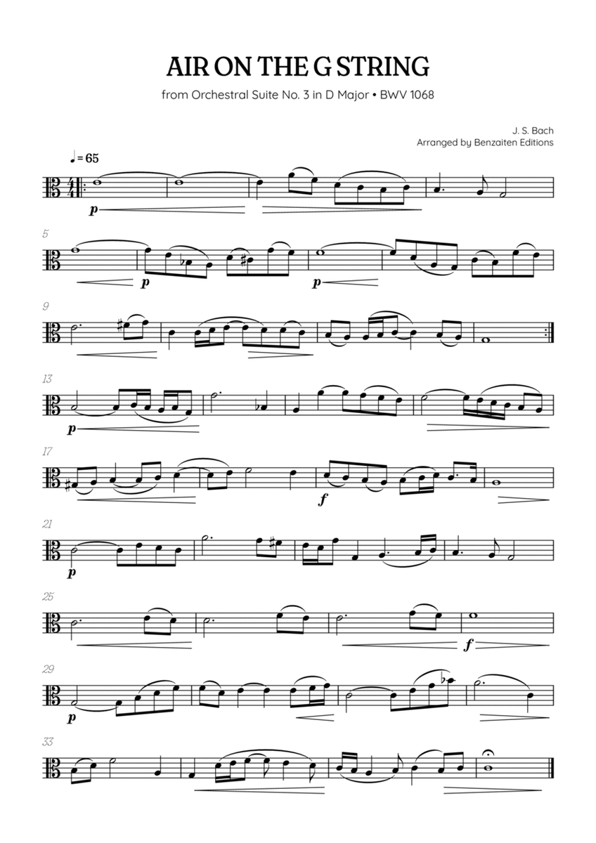 JS Bach • Air on the G String from Suite No. 3 BWV 1068 | viola sheet music image number null