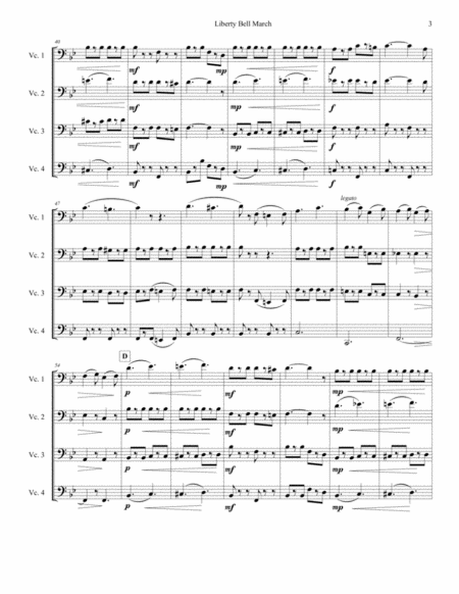 Liberty Bell March by Sousa, arranged for intermediate cello quartet / four cellos