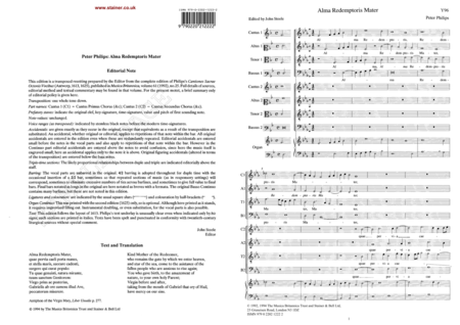 Alma Redemptoris Mater. E flat (orig. F) by Peter Philips 4-Part - Sheet Music