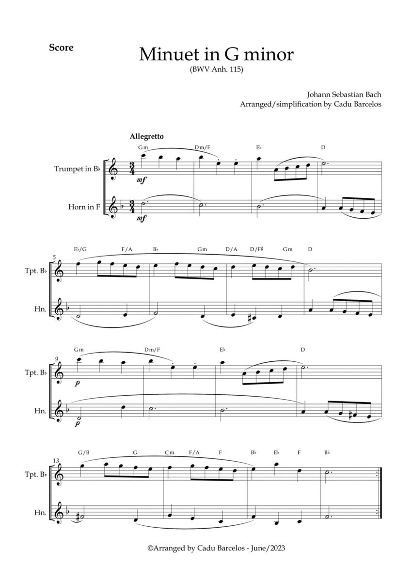 Minuet in G minor BWV anh 115 (Bach) Trumpet and Horn chords image number null