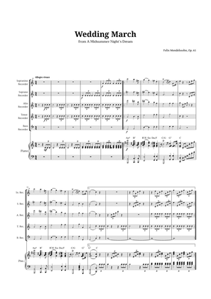 Book cover for Wedding March by Mendelssohn for Recorder Quintet and Piano with Chords