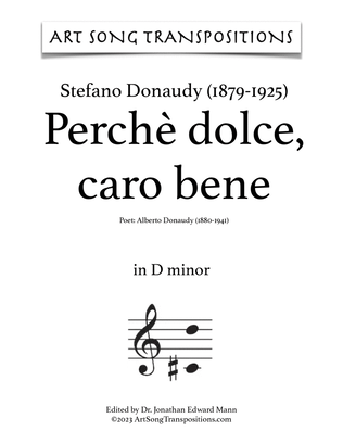 Book cover for DONAUDY: Perchè dolce, caro bene (transposed to D minor)