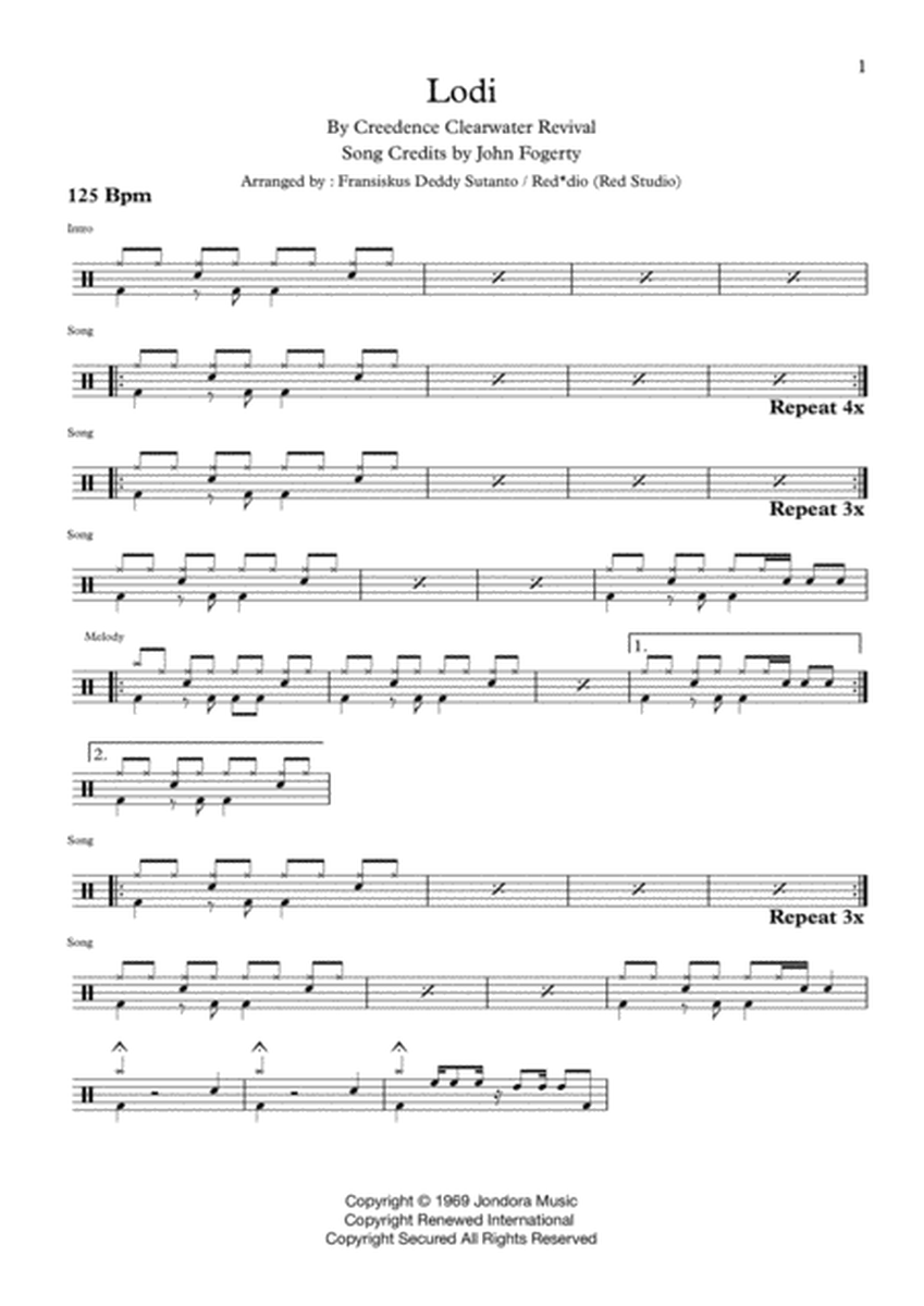 Lodi by Creedence Clearwater Revival / CCR (Drum Scores)