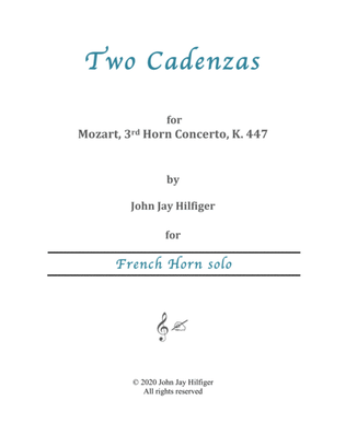 Book cover for Two Cadenzas for Mozart Horn Concerto No. 3