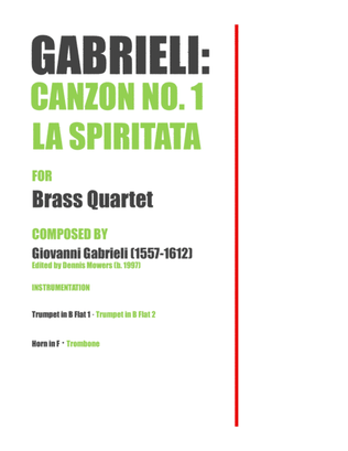 Book cover for "Canzon No. 1: La Spiritata" for Brass Quartet - Giovanni Gabrieli