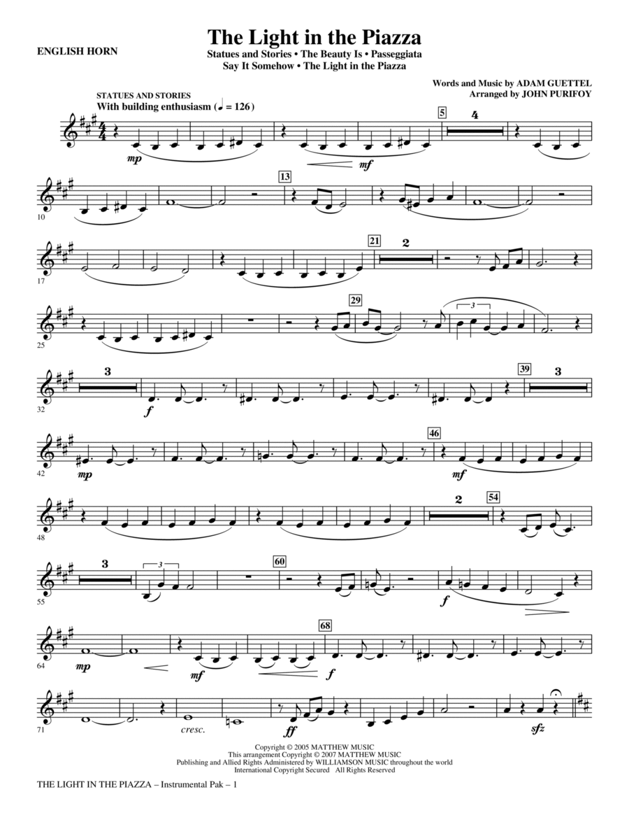 The Light In The Piazza (Choral Highlights) (arr. John Purifoy) - English Horn