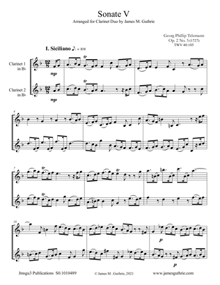 Telemann: Sonata Op. 2 No. 5 for Clarinet Duo