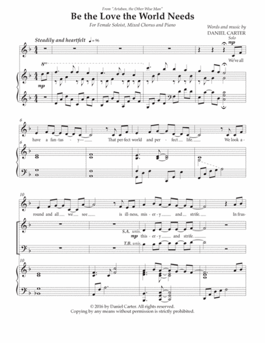 Be the Love the World Needs—High-Range Vocal Solo, SATB Chorus with Piano image number null