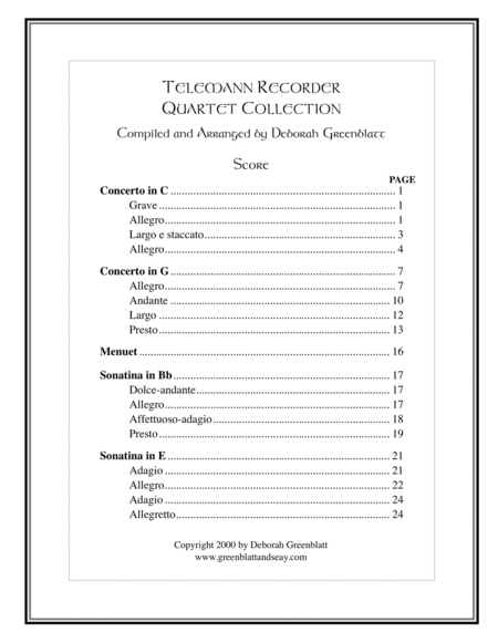 Telemann Recorder Quartet Collection - Score