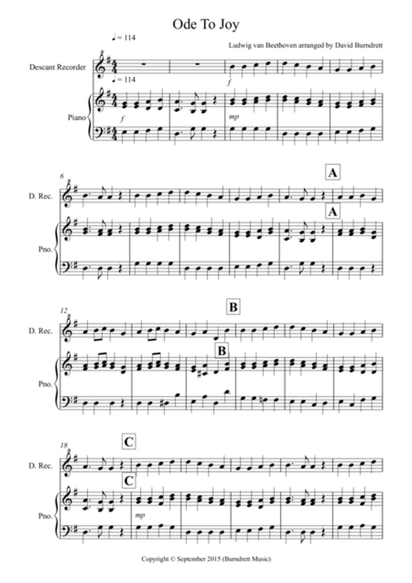 Ode to Joy for Descant Recorder and Piano image number null