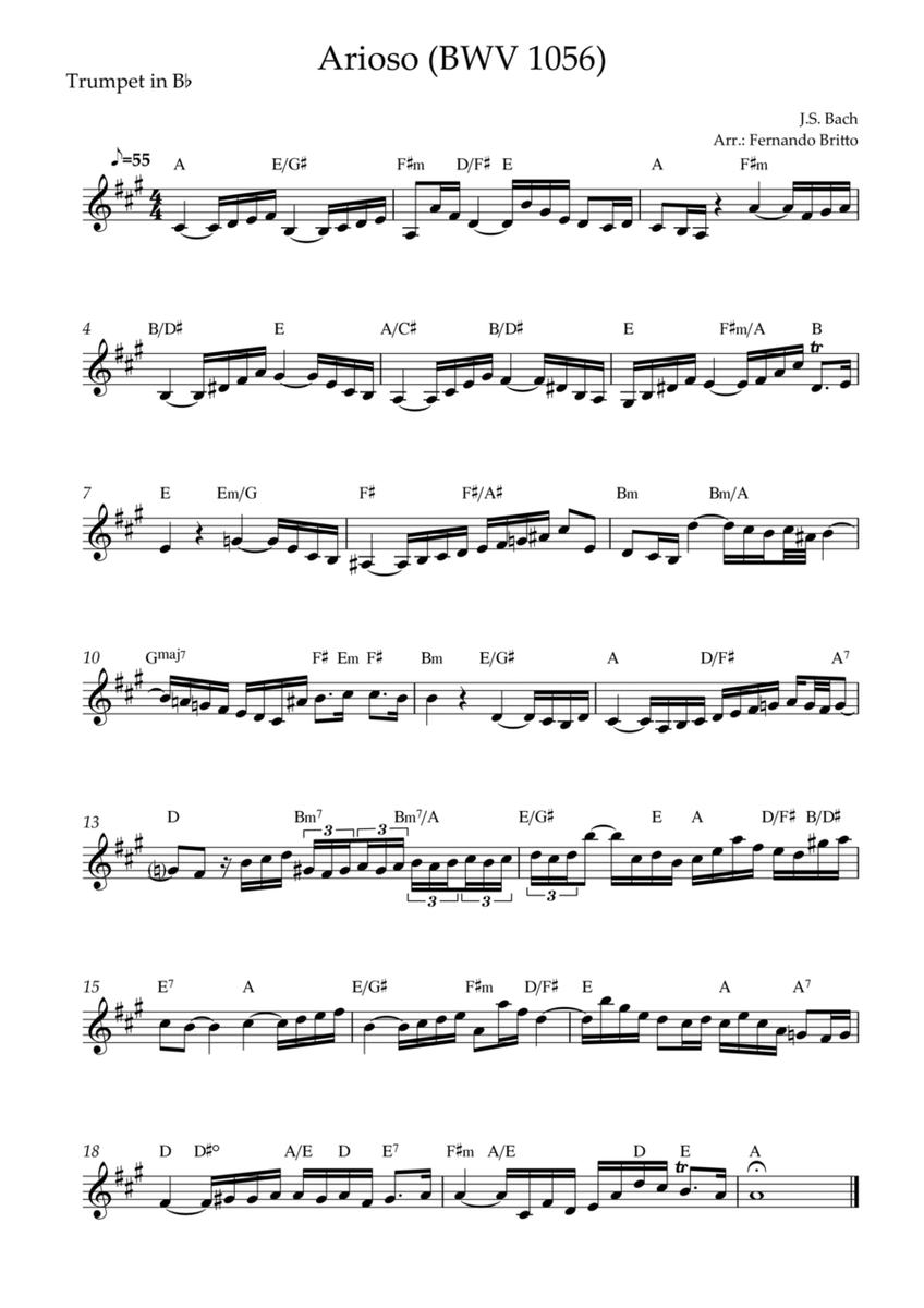 Arioso (J.S. Bach - BWV 1056) for Trumpet in Bb Solo with Chords