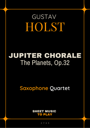 Book cover for Jupiter Chorale from The Planets - Sax Quartet (Full Score and Parts)