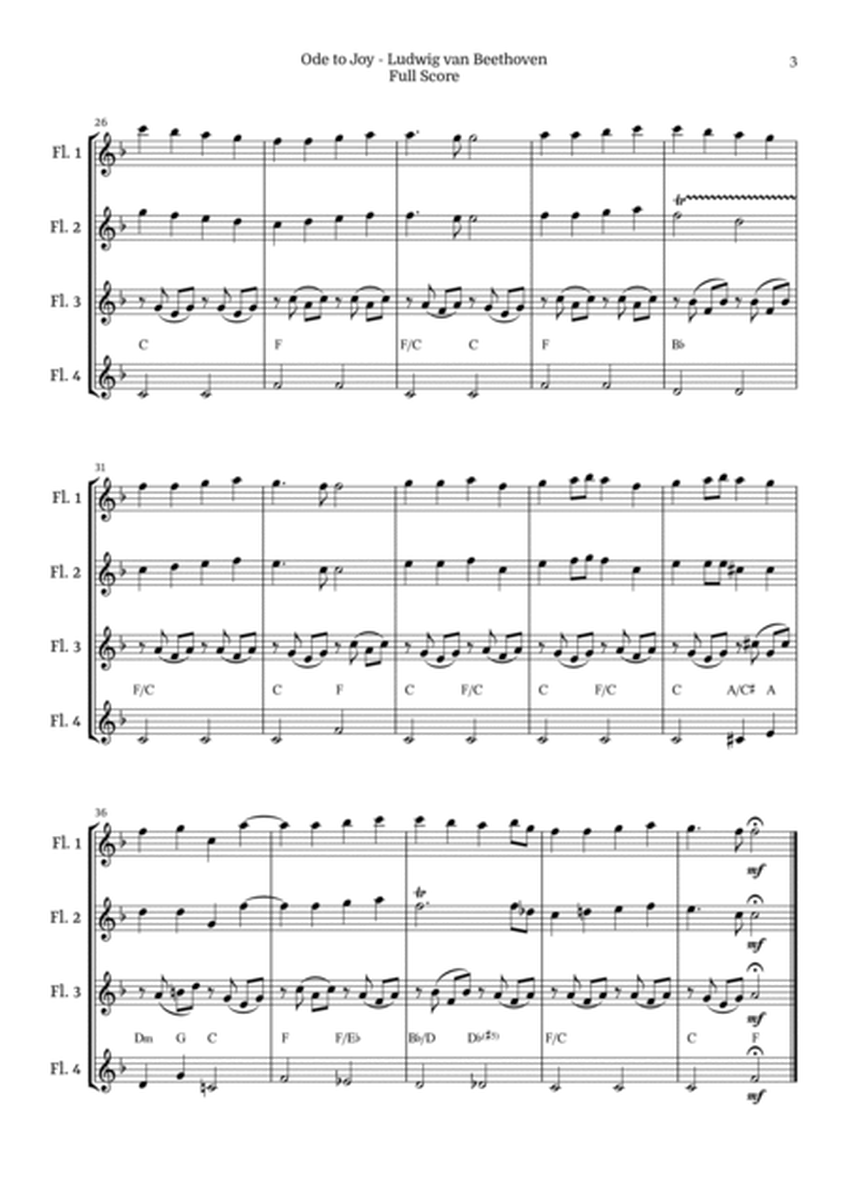Ode to Joy for Flute Quartet by Beethoven Opus 125 by Ludwig van Beethoven Flute Quartet - Digital Sheet Music