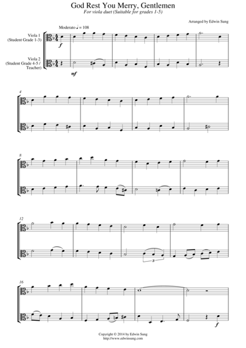 God Rest You Merry, Gentlemen (for viola duet, suitable for grades 1-5) image number null