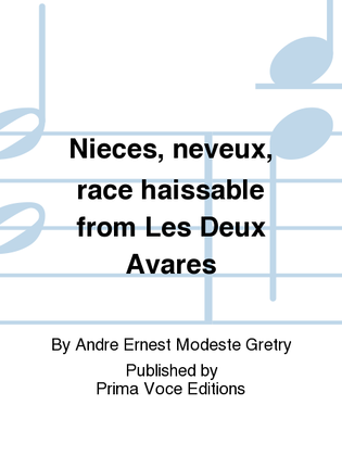 Book cover for Nieces, neveux, race haissable from Les Deux Avares