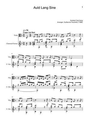 Book cover for Scottish Folk Song - Auld Lang Sine. Arrangement for Viola and Classical Guitar. Score and Parts.