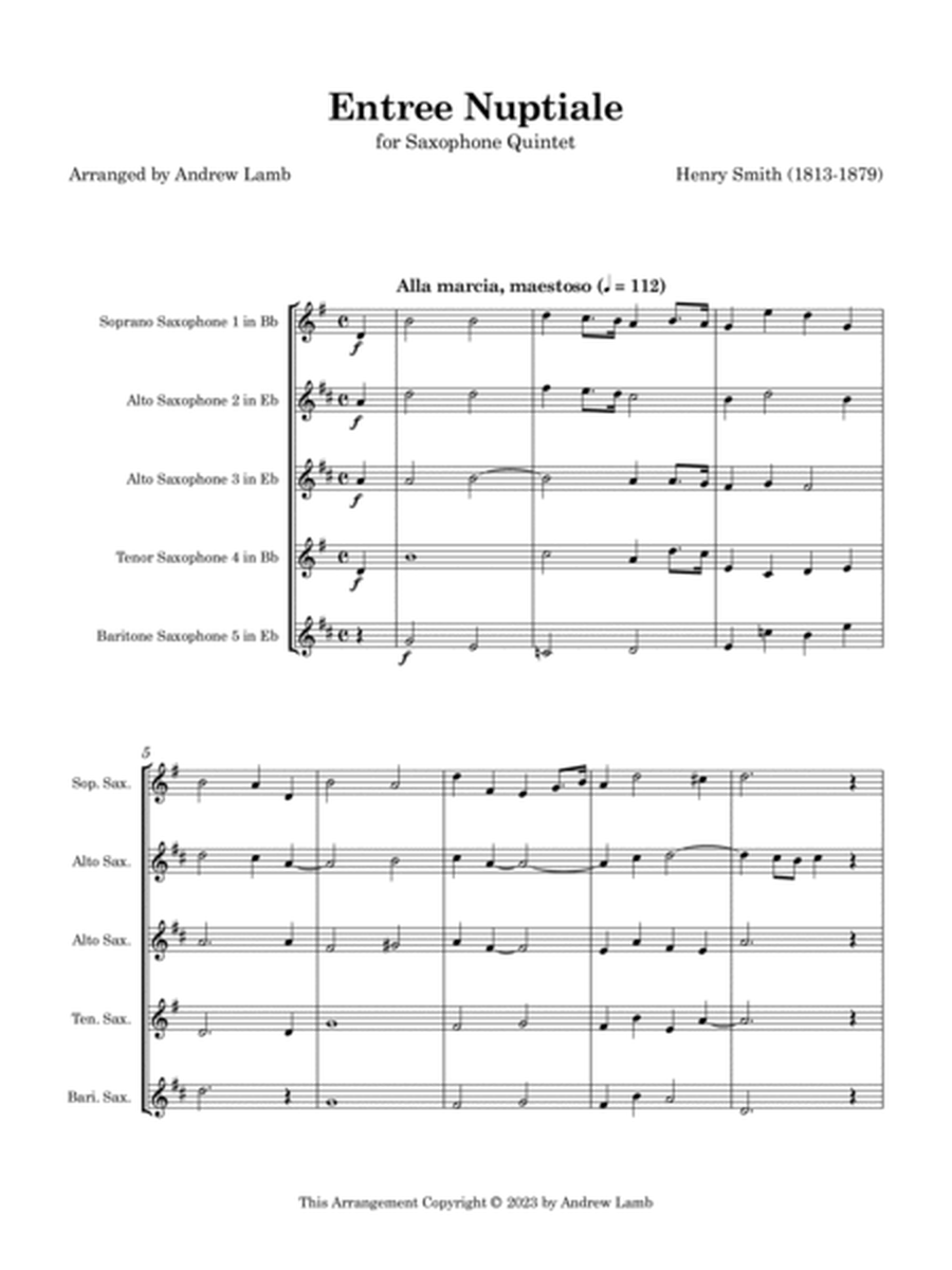 Entrée Nuptiale (by Henry Smith, arr. for Saxophone Quintet) image number null