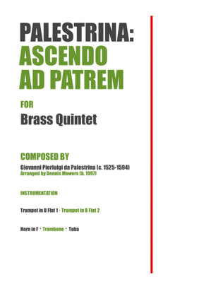 Book cover for "Ascendo ad Patrem" for Brass Quintet - Giovanni Pierluigi da Palestrina