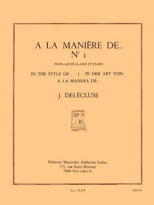Book cover for A La Maniere De...no.1 (percussion And Piano)