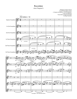 Recordare (from "Requiem") (F) (Saxophone Sextet - 1 Sop, 2 Alto, 3 Ten)