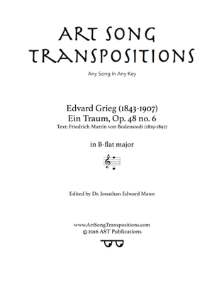 Book cover for GRIEG: Ein Traum, Op. 48 no. 6 (transposed to B-flat major)