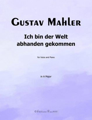 Book cover for Ich bin der Welt abhanden gekommen, by Mahler, in A Major