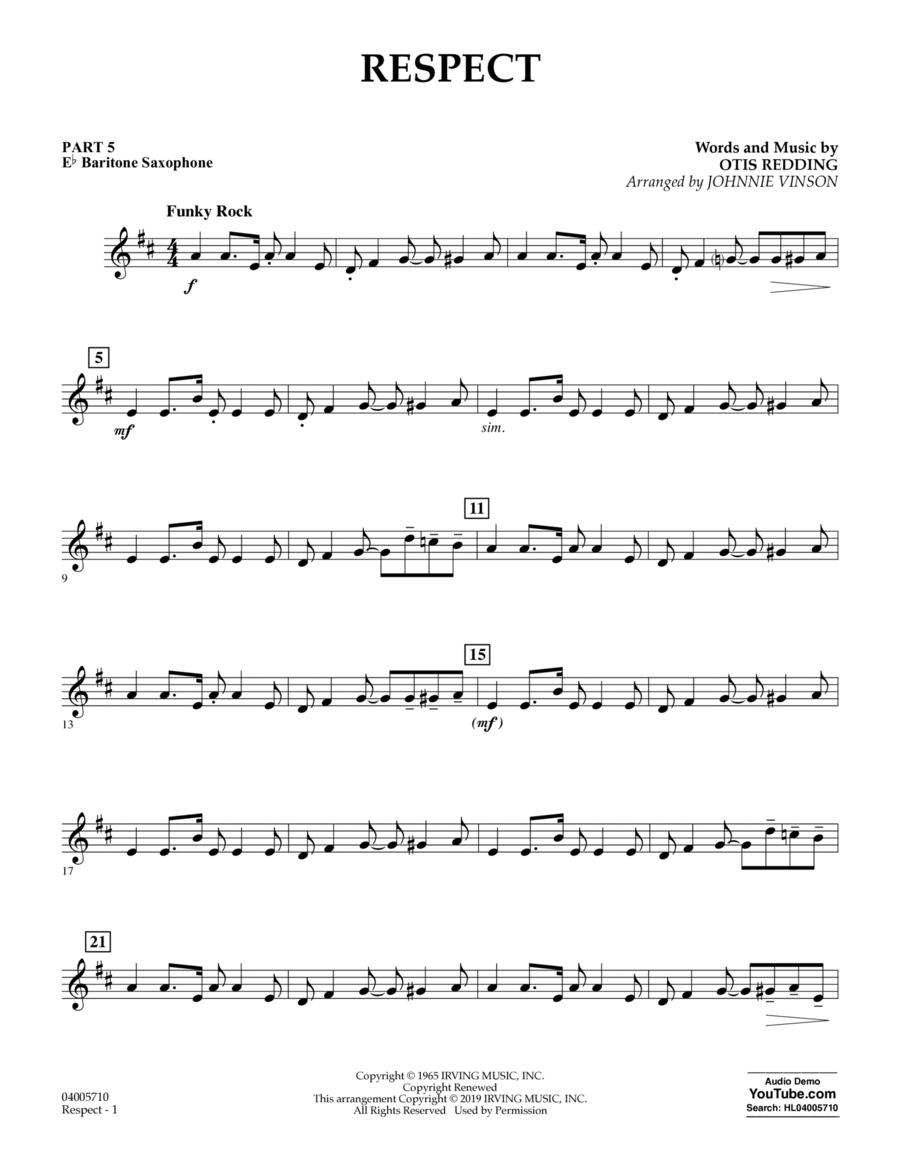Respect (arr. Johnnie Vinson) - Pt.5 - Eb Baritone Saxophone