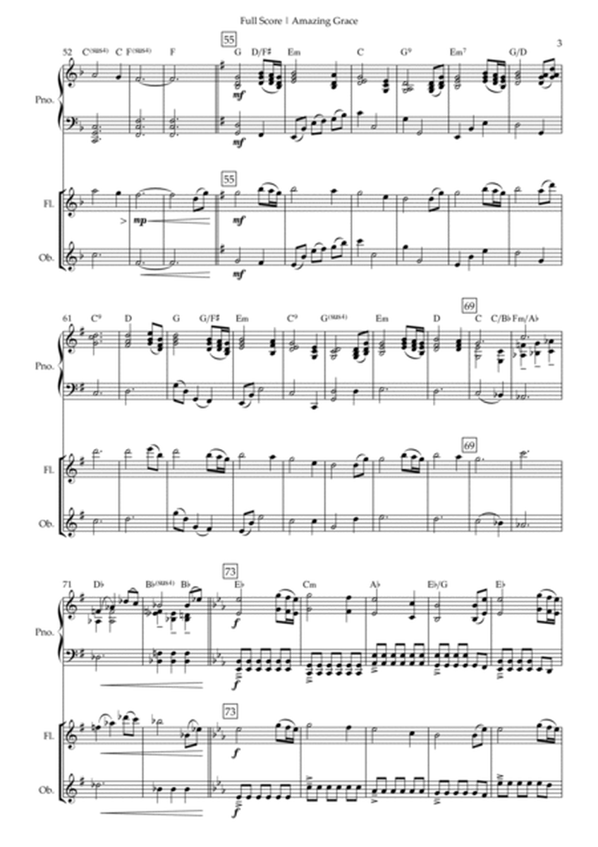 Amazing Grace (John Newton, E. O. Excell) for Flute & Oboe Duo and Piano Accompaniment with Chords