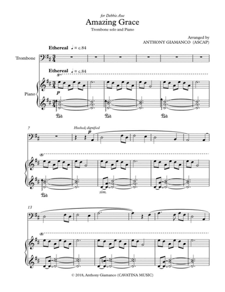 Amazing Grace (trombone solo and piano) - Score & part image number null
