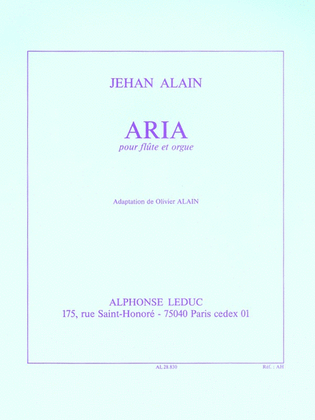 Book cover for Aria, Adaption For Flute And Organ By Olivier Alain