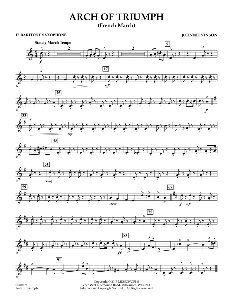 Arch of Triumph (French March) - Eb Baritone Saxophone