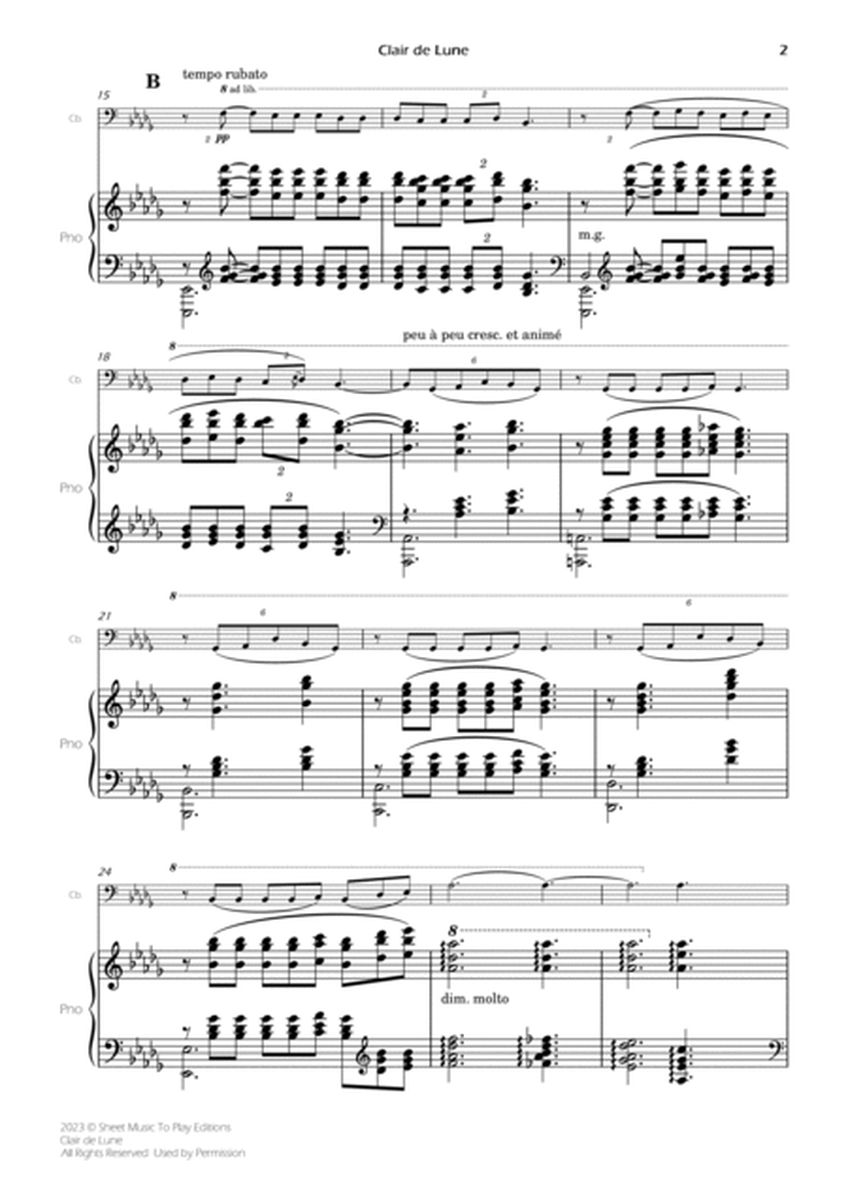 Clair de Lune by Debussy - Contrabass and Piano (Full Score and Parts) image number null