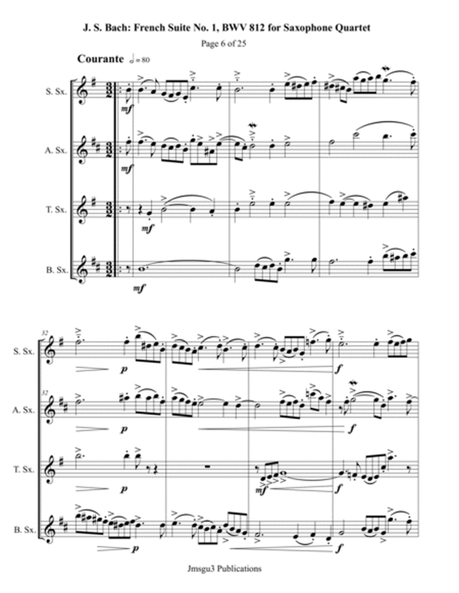 Bach: French Suite No. 1, BWV 812, for Saxophone Quartet - Score Only image number null