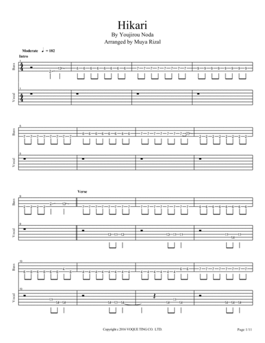 Hikari - RADWIMPS Bass & Vocal TAB