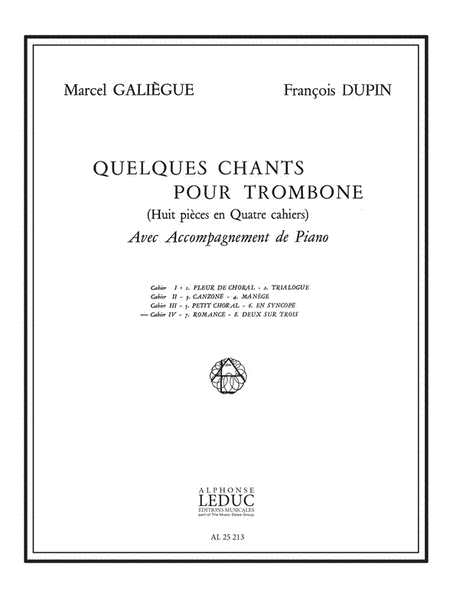 Galiegue Quelques Chants Vol 4 Romance 2 Or 3 Trombones & Piano Book