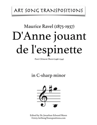 Book cover for RAVEL: D'Anne jouant de l'espinette (transposed to C-sharp minor)