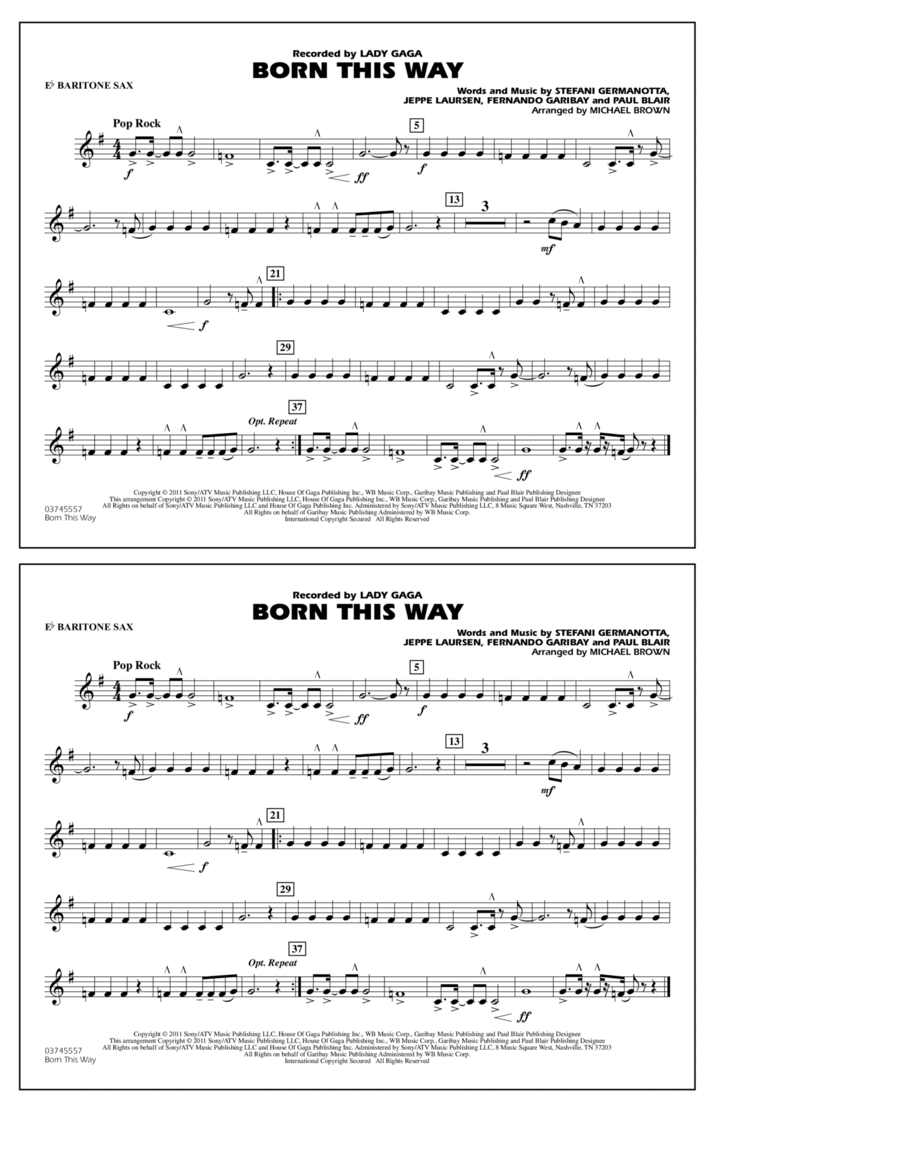 Born This Way - Eb Baritone Sax