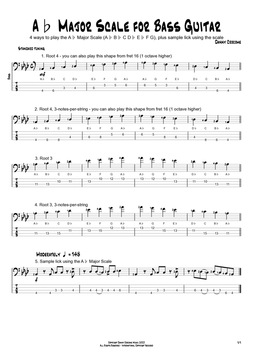 Ab Major Scale for Bass Guitar (4 Ways to Play) image number null
