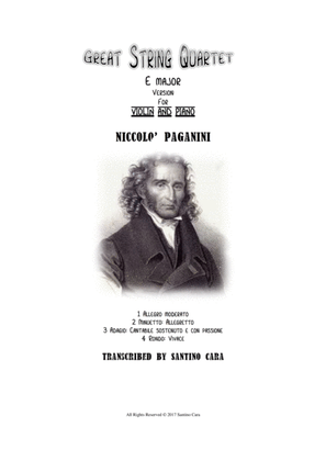 Book cover for Paganini - Great String Quartet in E major - Version for Violin and Piano