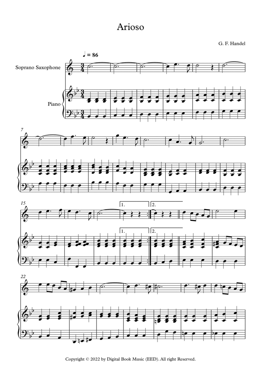 Arioso - George Frideric Handel (Soprano Sax + Piano) image number null